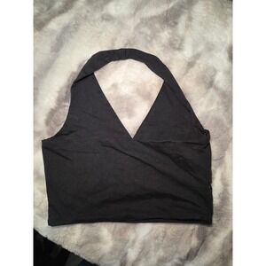 Cotton On Womens Black Halter Neck Wrap Front Crop Top Size Small